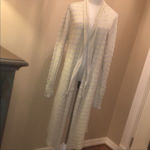 Free People Duster Long Cardigan Sweater Striped Light Yellow Cream & Gray L